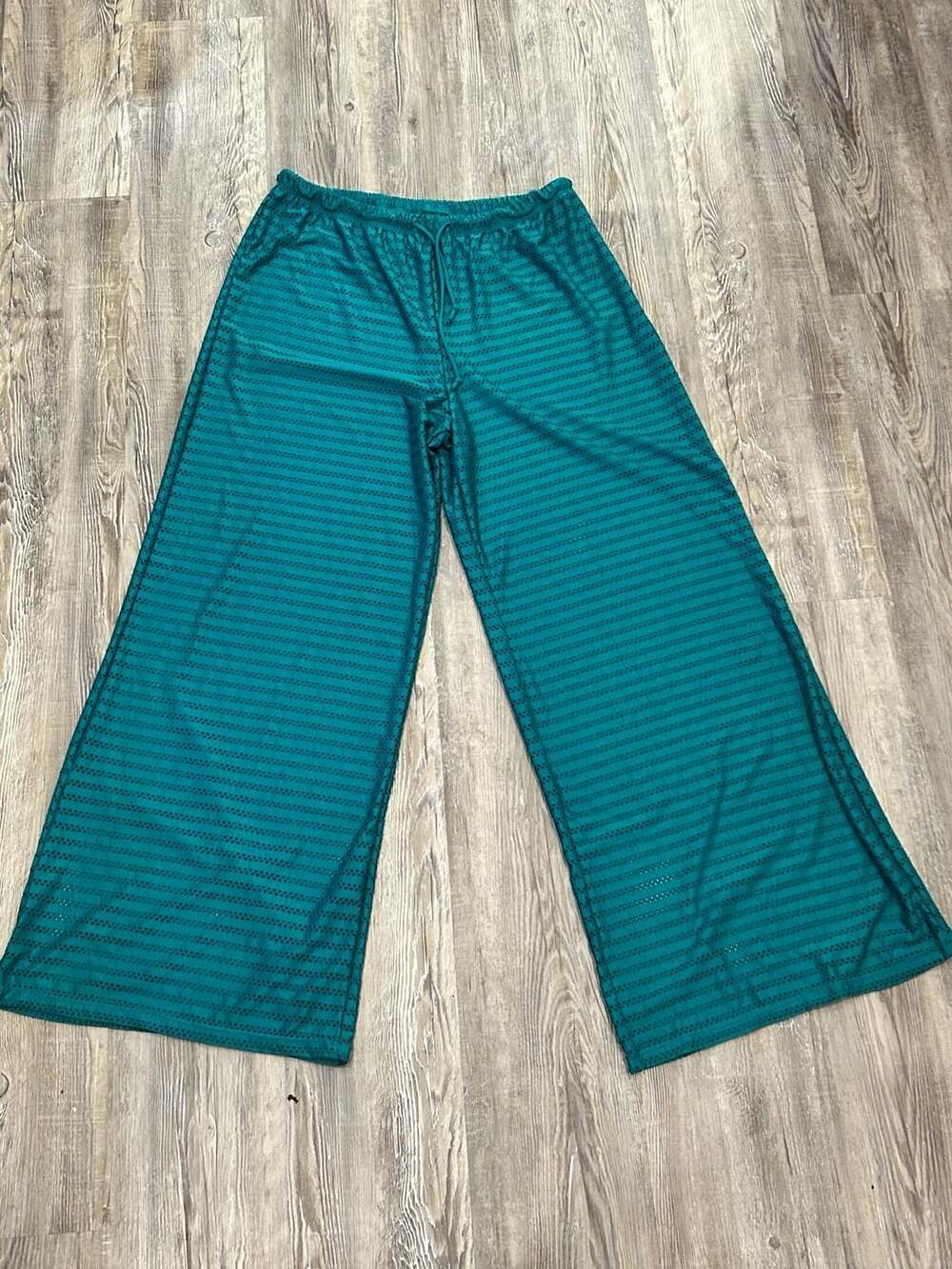 Hurley Women's Teal Mesh Stripe Wide Leg Beach Cover-Up Pants